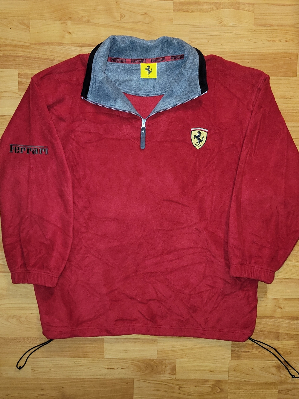 Vintage Ferrari 2XL Red Fleece Sweatshirt Pullover Quarter-zip 1998 Shield Patch